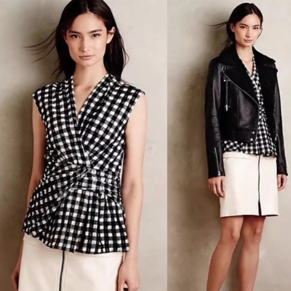 Anthropologie Gingham Draped Top